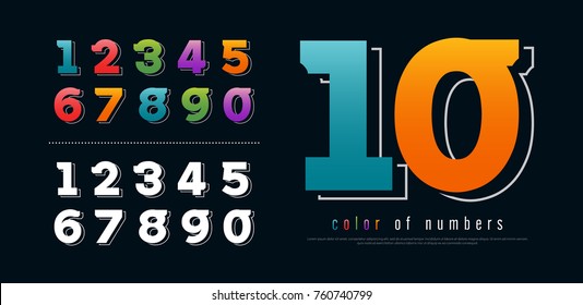 colorful of number modern stylized font and alphabet set. numbers set black, white and colour gradient alphabet design concept. vector illustrator