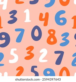 Colorful Number Pattern, Playful Orange, Blue, White on Pink
