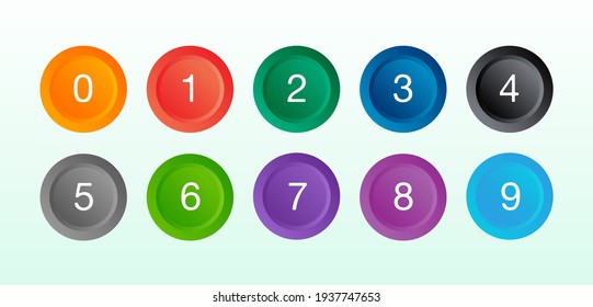 Colorful number set in round shape vector illustration on light blue background.