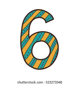 colorful number six design with striped and dotted