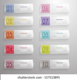 Colorful Numbered banners. 3d glass design. Vector eps10.