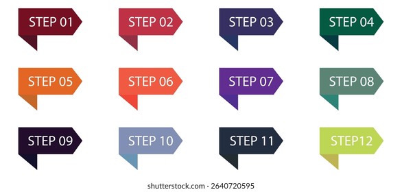 Colorful Numbered Bullet Point and Arrow Marker Set – Modern Vector Flags and Labels from 1 to 15