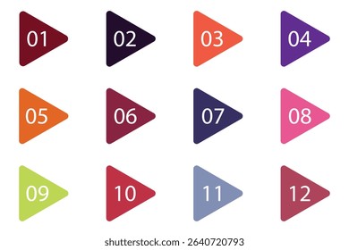 Colorful Numbered Bullet Point and Arrow Marker Set – Modern Vector Flags and Labels from 1 to 15