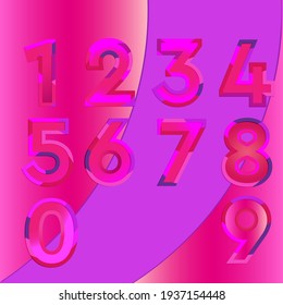 Colorful numbers; 3d themed; pink; bright gradients; numerals.