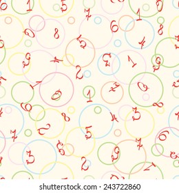 Colorful numbers and circles vector background. Kids seamless pattern