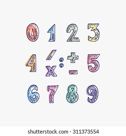 Colorful Numbers - hand drawn doodle set