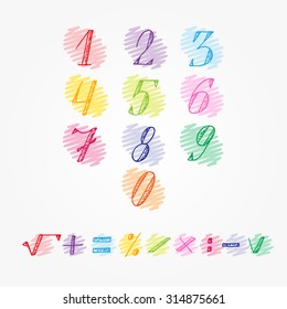 Colorful Numbers - hand drawn doodle set