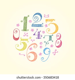 Colorful Numbers - hand drawn doodle set