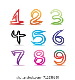 colorful numbers illustration, one, two, three, four, five, six, seven, eight, nine, zero, icon design, isolated on white background.
