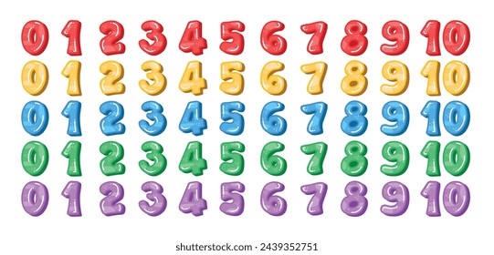 Colorful numbers illustration set, cartoon alphabet numbers collection
