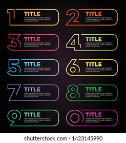 Colorful numbers info graphic . Modern business info-graphic count down. Numbers rectangular elements or cards with place for text vector design template. Minimal 9 options or steps.  