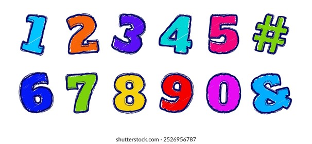 Colorful numbers in line art style, vector graphics