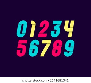 Colorful numbers, numerals 0 to 9 made in art style, vector illustration 10EPS