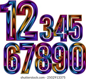 Colorful numbers on white background, Vector set of numbers, Neon numbers