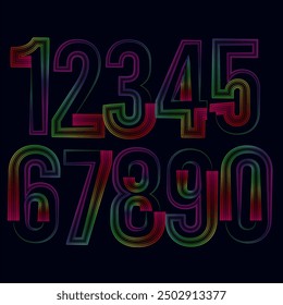 Números coloridos en el fondo blanco, conjunto de números del Vector, números de neón