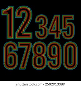 Colorful numbers on white background, Vector set of numbers, Neon numbers