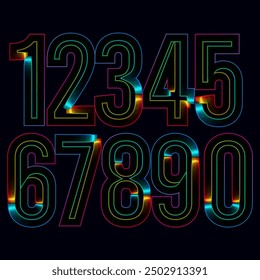 Colorful numbers on white background, Vector set of numbers, Neon numbers
