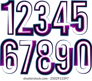 Colorful numbers on white background, Vector set of numbers, Neon numbers
