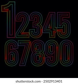 Colorful numbers on white background, Vector set of numbers, Neon numbers