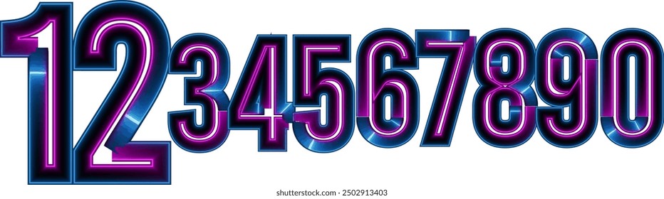 Colorful numbers on white background, Vector set of numbers, Neon numbers