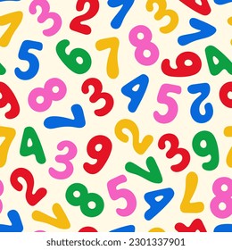 Colorful Numbers Seamless Pattern. Bright childish repeat vector background with falling numbers for kids playroom or classroom decoration, textile, wallpaper