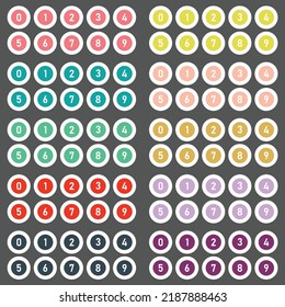 Colorful numbers set. 10 color options. Circle shaped.