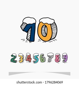 Colorful numbers set in cartoon style. Number 1,2,3,4,5,6,7,8,9,0. Vector illustration template for web design or greeting cards, children's books, children's study, banners, posters and more