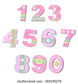 Colorful numbers set isolated on White background.  Floral numbers collection. Vector illustration