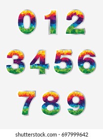 Colorful numbers set in polygon design. Geometric alphabet collection.vector illustration