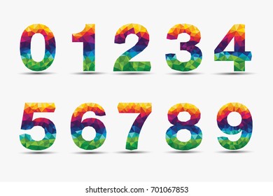 Colorful numbers set in polygon design on white Background.Geometric alphabet collection.vector illustration