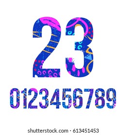 Colorful numbers set for your design with abstract pattern. From zero to nine. Vector illustration.