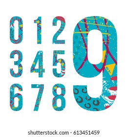 Colorful numbers set for your design with abstract pattern. From zero to nine. Vector illustration.