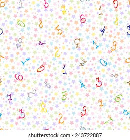 Colorful numbers and stars vector background. Kids seamless pattern