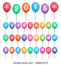 colorful numbers and symbols alphabet balloons for party. vector.