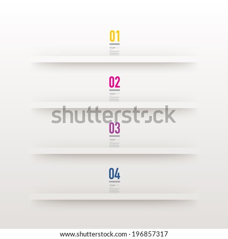 Colorful numbers and text with realistic 3d bookshelf can be used for workflow layout, diagram, chart, number options, web design. Eps 10 stock vector illustration