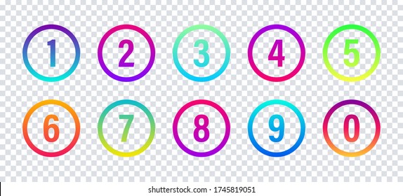 Colorful numbers. Vector isolated illustration. Round number gradient icons. Vector trendy gradient design elements. EPS 10