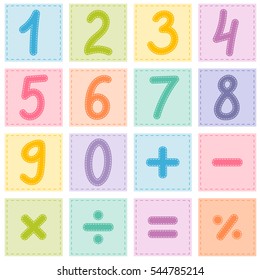 colorful numbers from zero to nine and math symbols