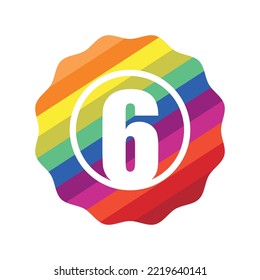 Icono de la placa numérica colorida en la Ilustración de vectores aislados de estilo plano a la moda. Número 6