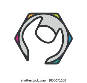 Colorful nut with a spanner. Logo symbol