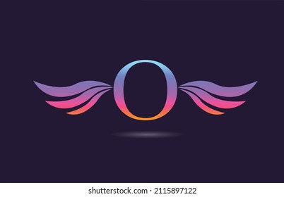 Colorful O alphabet letter logo icon design with wings. Creative template for business and company in pink yellow 