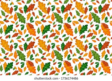 Farbige Eichenblätter Vektor nahtlos Muster in Herbstpalette. Handzeichnung Herbst floralen Hintergrund. Vector Doodle Stil Illustration für Kalender, Tapete, Stoff, Cover oder Banner.