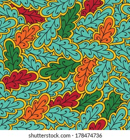 Colorful oak leaves vector seamless pattern