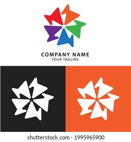 Colorful object with negative space clover shaped logo design