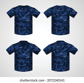 Colorful ocean camouflage template design for t-shirt or collar shirt. Sports uniform with front and back model. 
