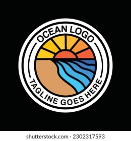 Colorful Ocean Logo Vector Graphic Design illustration Retro Circle Badge Emblem Symbol and Icon