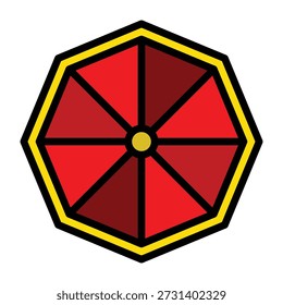 Colorful Octagonal Geometric Shield Icon with Red and Gold Accents