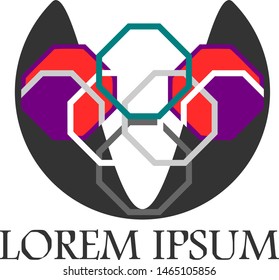 Colorful octagons logo on dark grey background, emblem for sport championship, mascot to symbolize unity, passion and fair play.