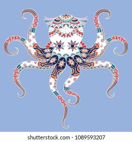 Colorful octopus for design element and printed tee. Vector illustration