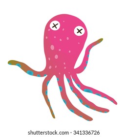 Colorful Octopus Isolated on White Cartoon Clip Art. Under the sea marine life cute cartoon illustration. Vector EPS10. 