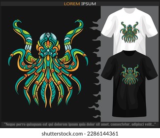 Colorful octopus kraken mandala arts isolated on black and white t shirt.